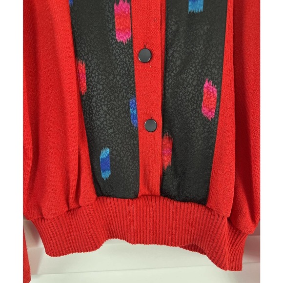 VTG Anthony Sicari Women's Sweater Long Sleeve Button Up Red/Black Sz 12 - Picture 5 of 10
